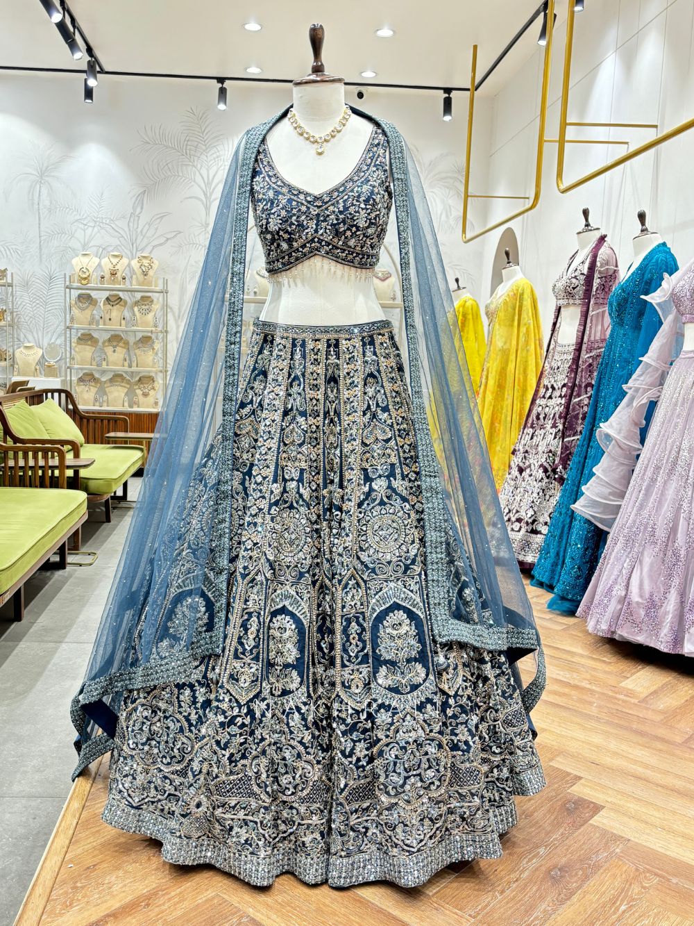 Blue Silk Bridal Lehenga with Sequin, Cutdana work and Zari embroidery Blue Silk Bridal Lehenga with Sequin, Cutdana work and Zari embroidery