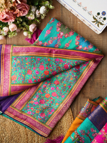 Sarovar Blue Woven Motif Saree with Traditional Border