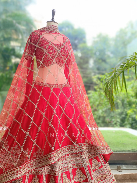 Shahi Vivah Red Raw Silk Bridal Lehenga