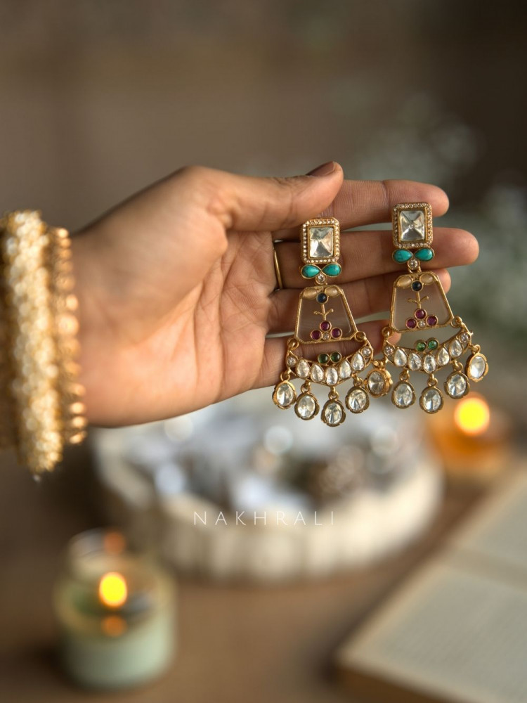 Image of Aurelia White Kundan Drop Earrings
