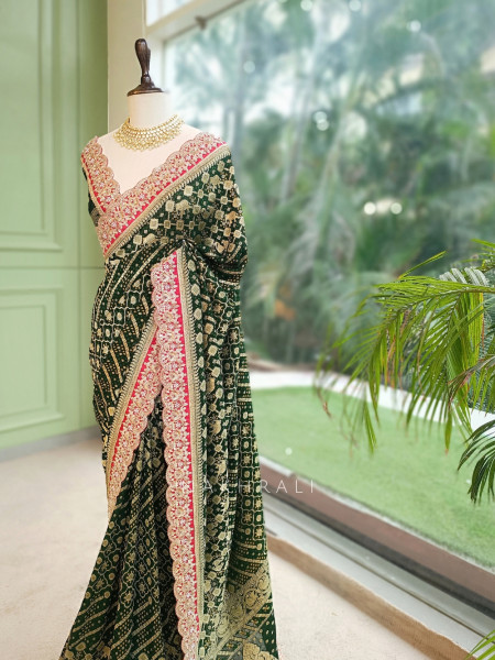 Pranika Green Georgette Saree with Running Blouse Piece