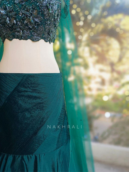 Verdure Green Indo-Western Lehenga Set