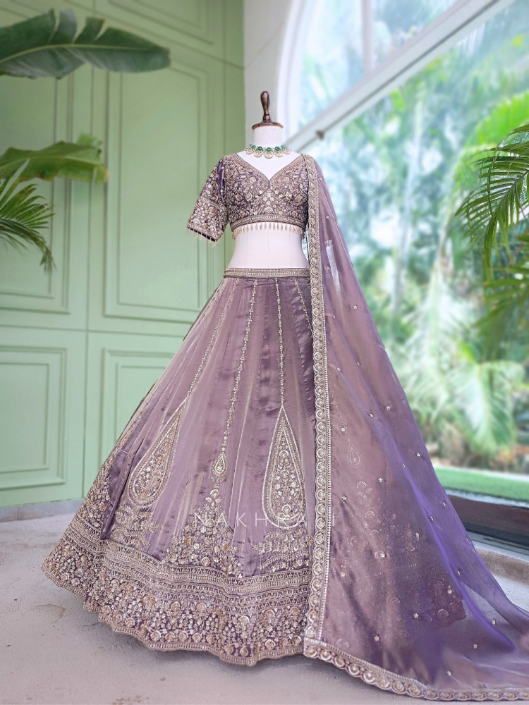 Image of Kritvani Purple Velvet Silk Blend Lehenga Set