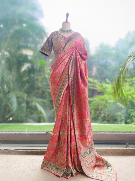 Chitralekha Magenta Patchwork Banarasi Silk Saree