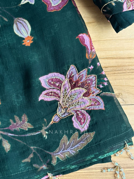 Dahlia Green Organza Saree with Sequin and Cut Dana Work