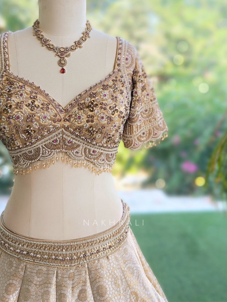 Gauhar-e-Khaas Cream Jacquard Silk Lehenga