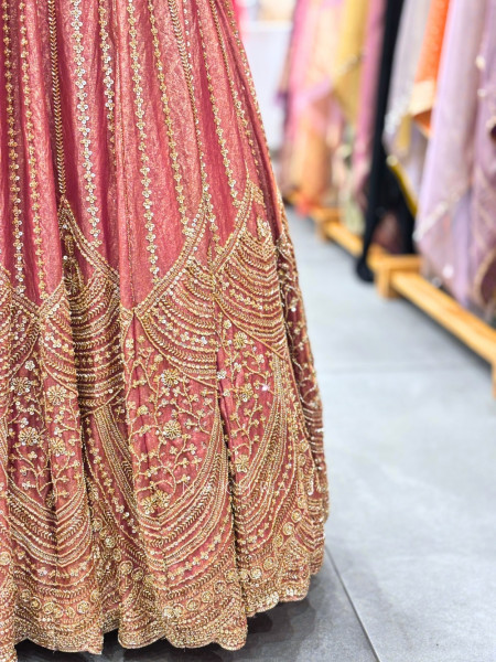 Gilded Petal Pink Tissue Georgette Peplum Lehenga Set