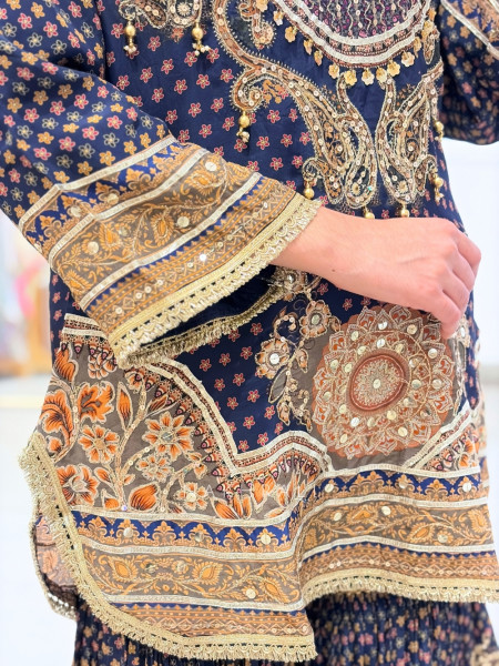 Shahi Mehrab Navy Blue Crepe Suit