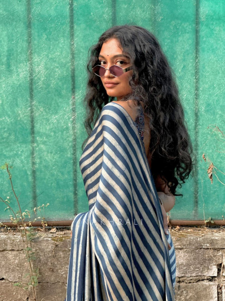 Whimsical Blue Modal Stripe Saree