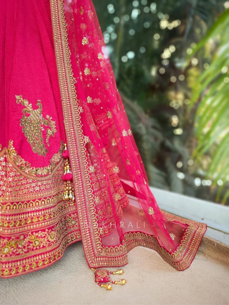 Viraasat Red Silk Bridal Lehenga with Zari Embroidery
