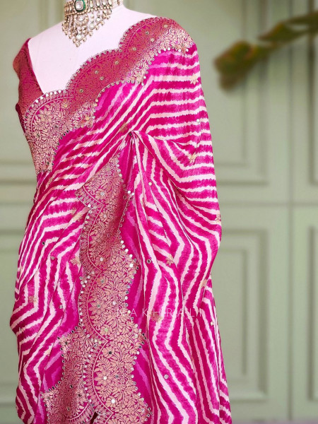 Prathmika Magenta Pure Georgette Saree  Leheriya Gota Patti Work