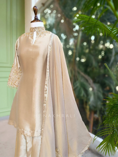 Roselle Blush Zari & Sequin Kurta Palazzo Set