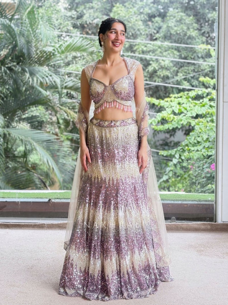 Siren Purple Soft Net, Shimmer Mesh Lehenga Set