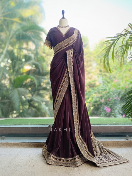 Surmai Shaan Brown Designer Saree with Readymade Blouse