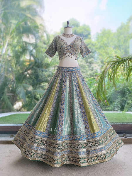 Cerulean Sea Green Benarasi Silk Brocade Lehenga Set
