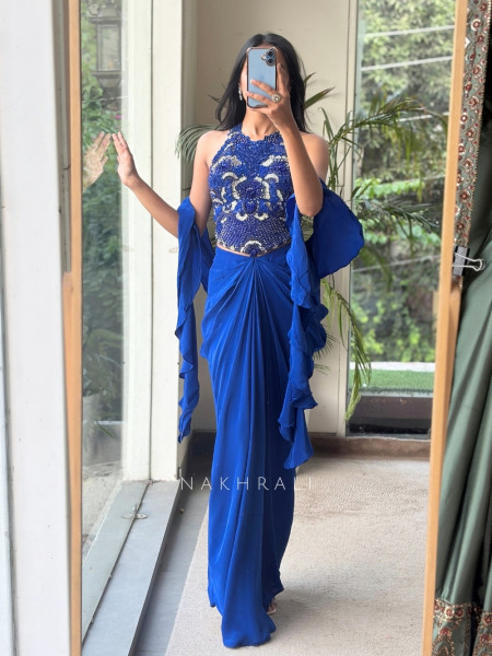Kalyra Halter Royal Blue Indo-Western Set