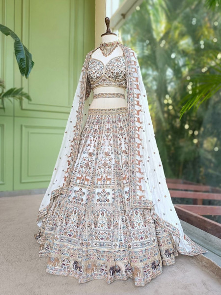 Zivara Cream Lehenga with Intricate Embroidery Work
