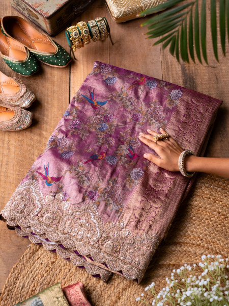 Song of Meadows Purple Saree with Zari and Stone Embroidery
