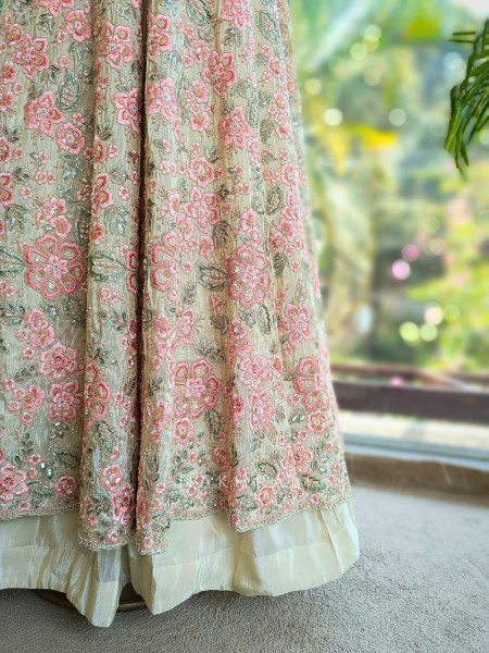 Vyona Cream Indo Western Lehenga with Thread Sequin Work