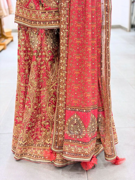 Sargam Red Suit Set Printed Embroidery & Sequin Work