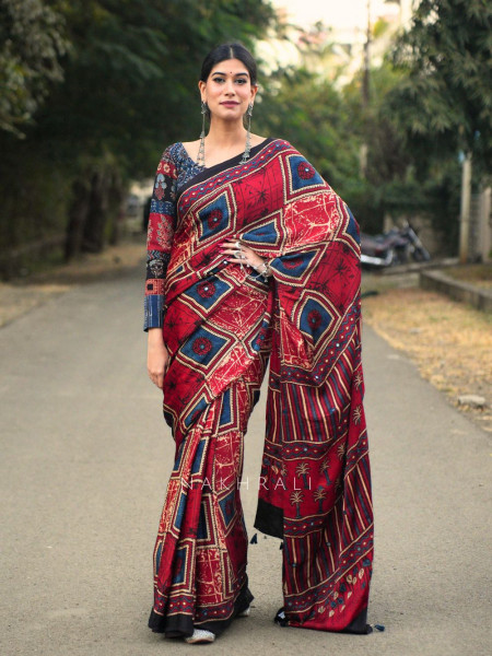 Neerja Red Modal Silk Printed Saree
