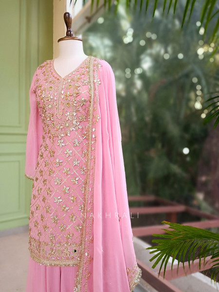 Nivora Pink Suit Set with Gota Mirror Work