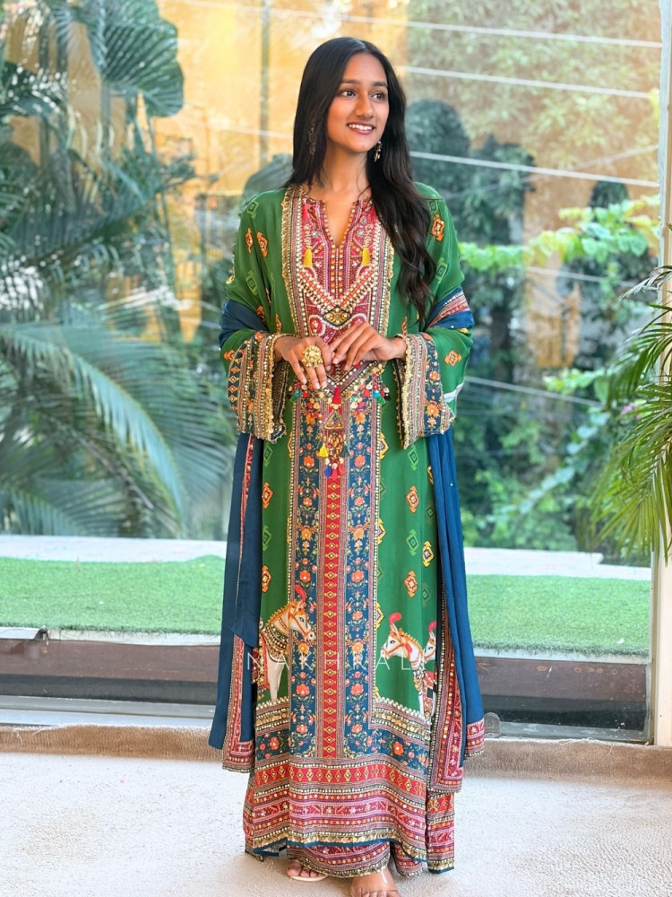 Image of Boho-Chic Polka Long Kurta Pant Set