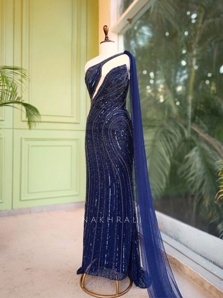 Allure Blue Gown with Cut Dana and Beadwork