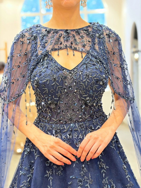 Sky Whisper Blue Sparkly Tulle Indo Western Gown