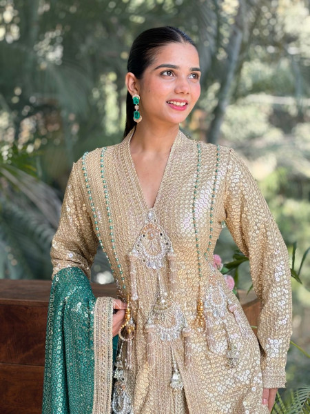 Noorveen Yellow Sequin Dhoti & Kurta Set with Contrast Dupatta