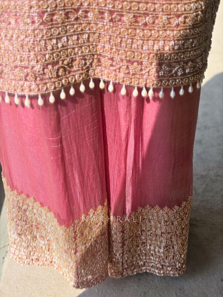 Zoya Pink Tissue Suit Set with Zari Work