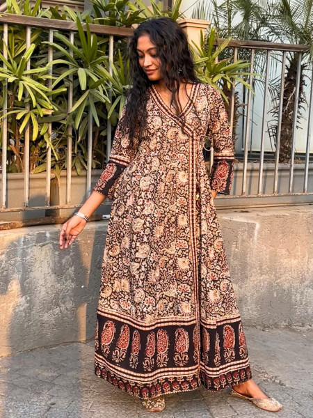 Charvika Black Angrakha Kurta with Ethnic Print