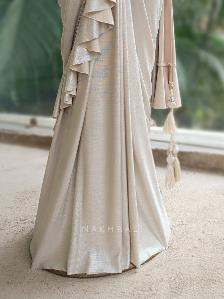 Pearl Dust Cream Drape Saree with Sequin Work