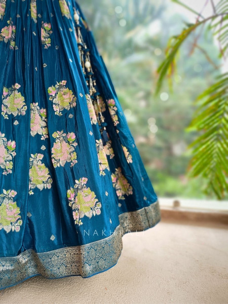 Midnight Flora Blue Embroidered Lehenga