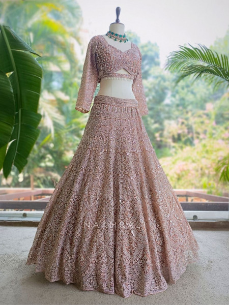 Kireva Peach Sequin Beaded Bridal Lehenga Set