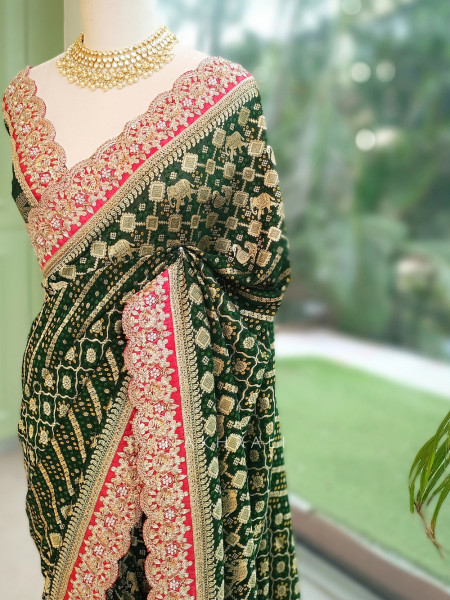 Pranika Green Georgette Saree with Running Blouse Piece