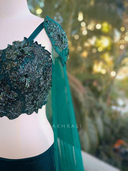 Verdure Green Indo-Western Lehenga Set