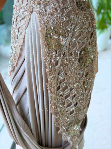 Aurelia Lattice Brown Drape Saree