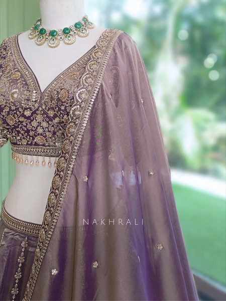 Kritvani Purple Velvet Silk Blend Lehenga Set
