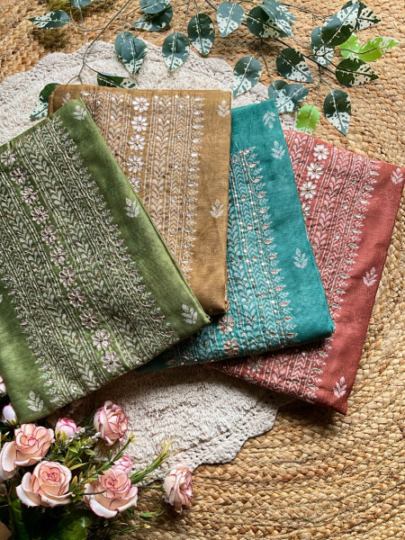 Kanira Mehendi green Floral Embroidery Dress Material