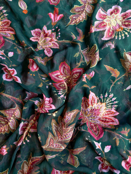 Dahlia Green Organza Saree with Sequin and Cut Dana Work