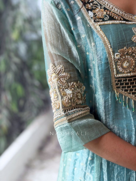Meadow Mint Sea Green Metallic Anarkali Suit Set