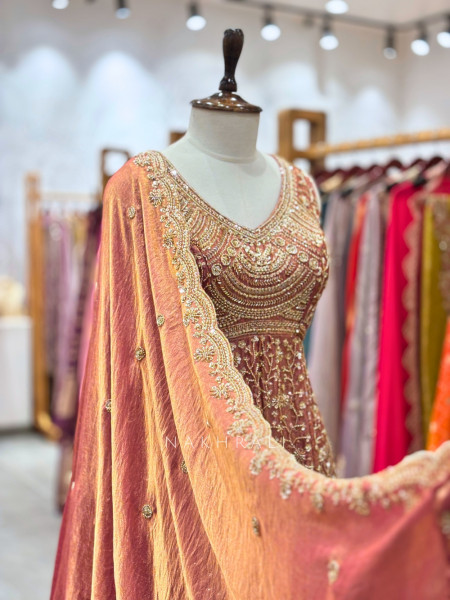 Gilded Petal Pink Tissue Georgette Peplum Lehenga Set