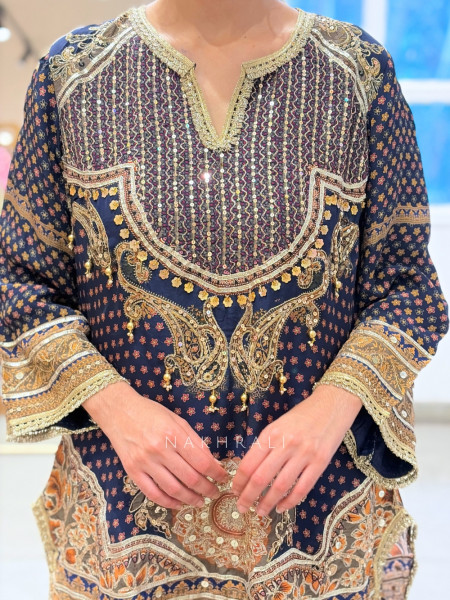 Shahi Mehrab Navy Blue Crepe Suit