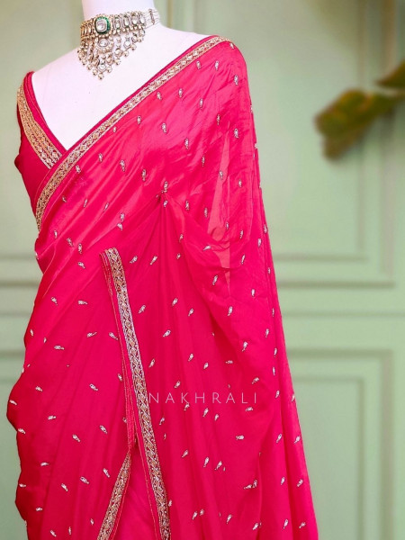 Sangini Red Saree Zari Butti Work
