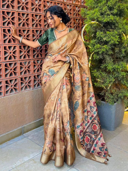 Mrinmayi Brown Art Silk Floral Saree