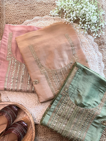 Reeva Dress Fawn Material with Sequin Handwork