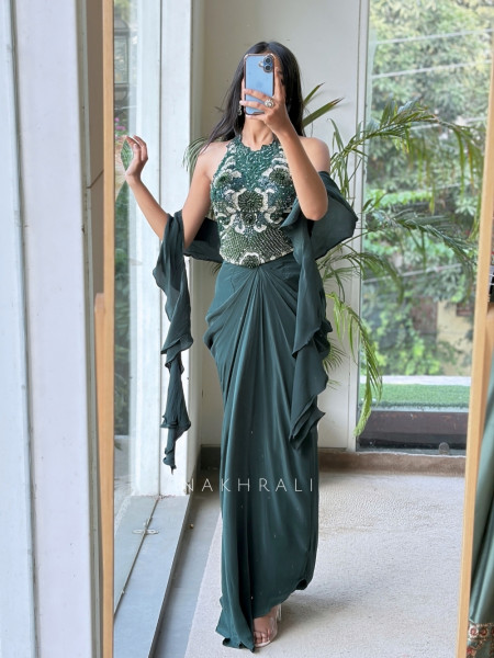 Kalyra Halter Green Indo-Western Set