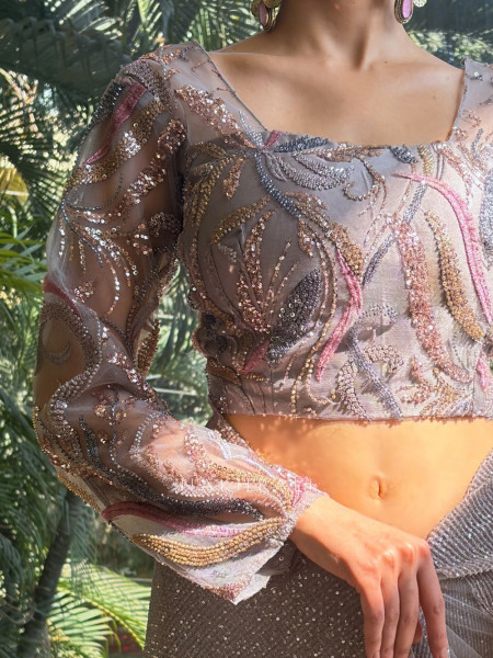 Maria Grey Sequin and Cut Dana Saree Set