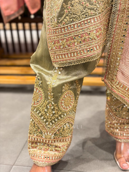 Zaynah Olive Green Suit Set with Zari Sequin Work